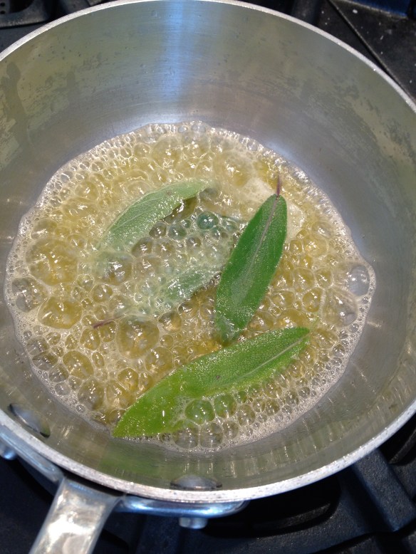 Making crispy sage leaves and brown butter at the same time.