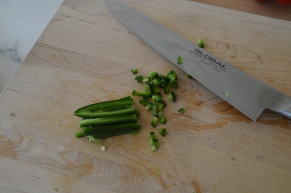 Slice into strips and then dice.