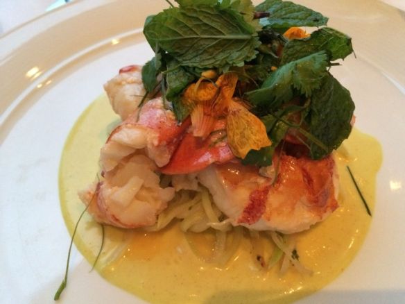 This standout dish featured Kona Maine lobster - lobster from Maine that was raised in Hawaii. Also note the herb salad on top -- so simple yet so delicious and refined!