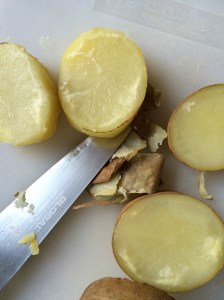 Potato skins slip right off after steaming.