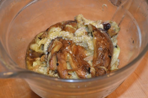 Roasted eggplant "guts", ready for the food processor.
