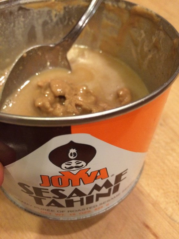 If your tahini looks separated like this, just stir it up a little. 